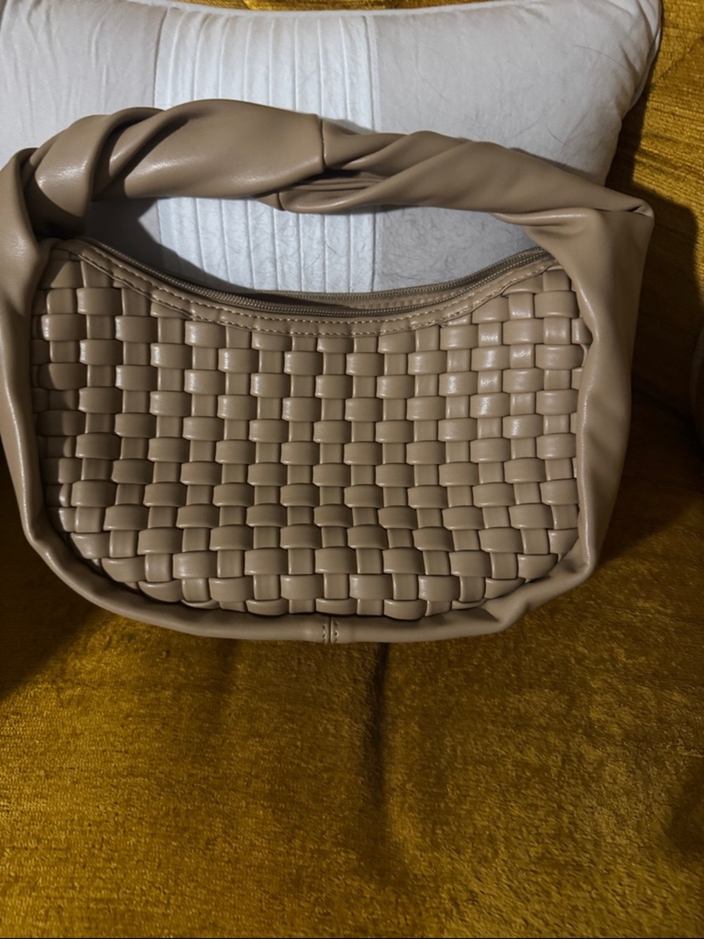 Woven Leather Shoulder Bag - Taupe - Picture 3 of 4